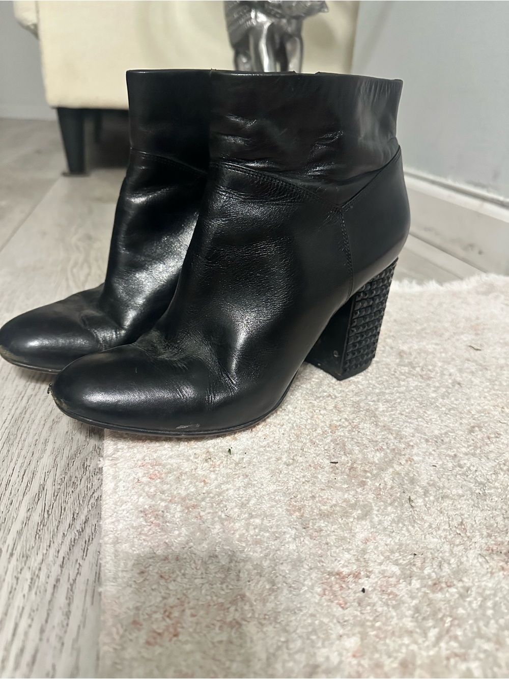 Michael KBlack Leather Ankle Boots with Textured Block Heel